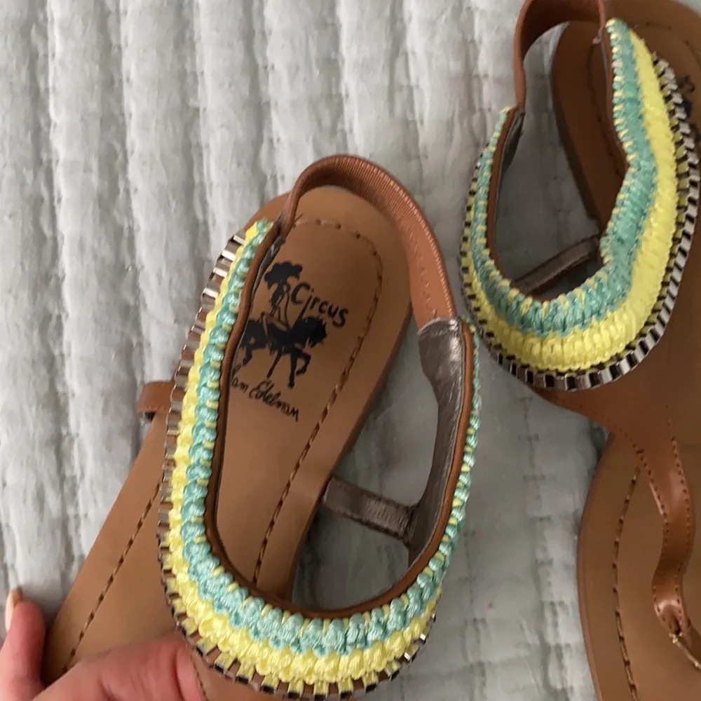 Sam Edelman Green and Blue Macrame Circus Sandals with Silver Chain